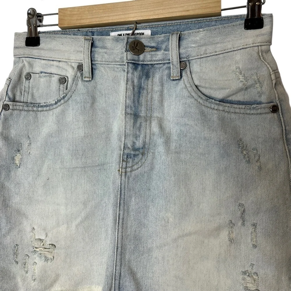 One teaspoon distressed raw hem denim mini skirt